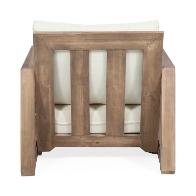 Acacia Wood Outdoor Club Chairs with Beige Cushions, Set of 2
