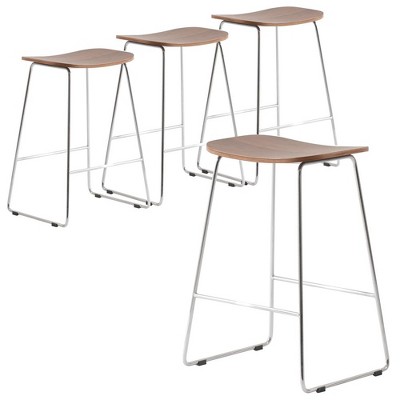 LeisureMod Melrose Modern Wood Counter Stool with Iron Frame and Footrest Set of 4