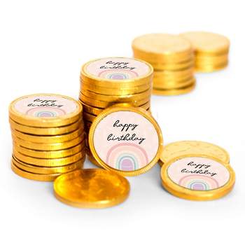 84 Pcs Rainbow Kid's Birthday Candy Party Favors Chocolate Coins with Gold Foil