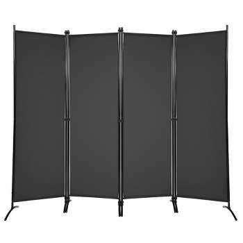Costway 4-Panel 5.6ft Room Divider Folding Fabric Privacy Screen w/Steel Frame White\Black\Brown