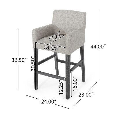 Light Gray Upholstered Wood Barstools with Armrests, Set of 2