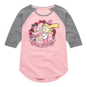 Girls' - Hey Arnold! - Valentine's I Love You Shirt Tail Raglan Graphic T-shirt - 1 of 4