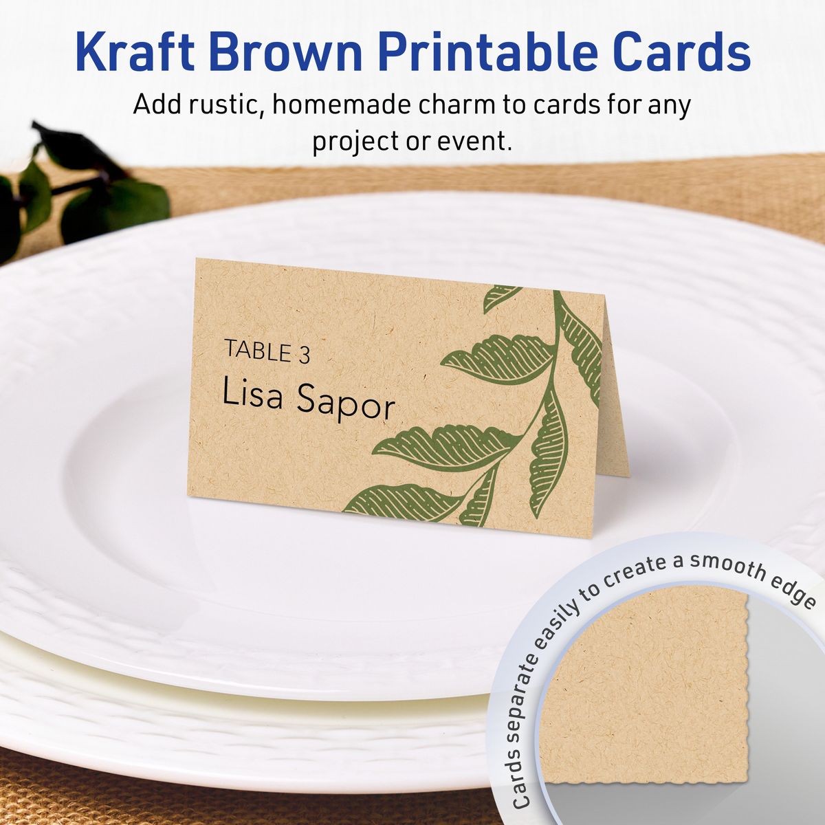 Avery Kraft Brown Tent Cards, 2" x 3-1/2" Rectangle - thumbnail 2