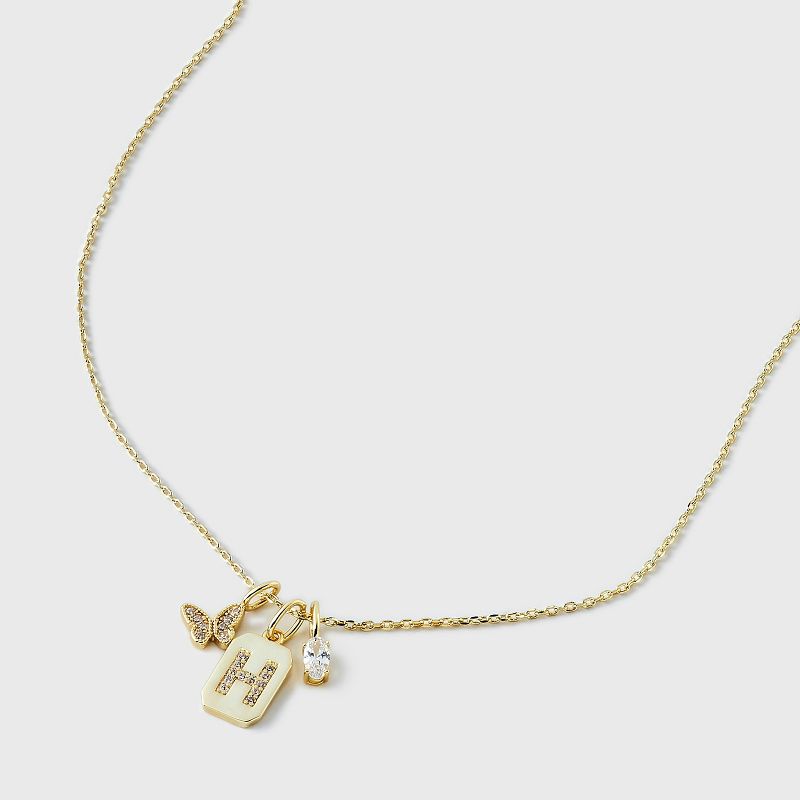 14K Gold Dipped Cubic Zirconia Initial Butterfly Pendant Necklace - A New Day™ Gold, 5 of 6