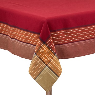 Autumn Plaid Border Cotton Square Tablecloth, 70" x 70"