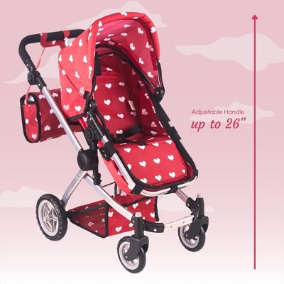 Pink Hearts Convertible Combo Baby Doll Stroller with Storage Basket