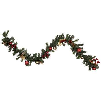 Northlight Pre-Lit Battery Operated Decorated Pine Christmas Garland - 6'  x 8" - Warm White LED Lights