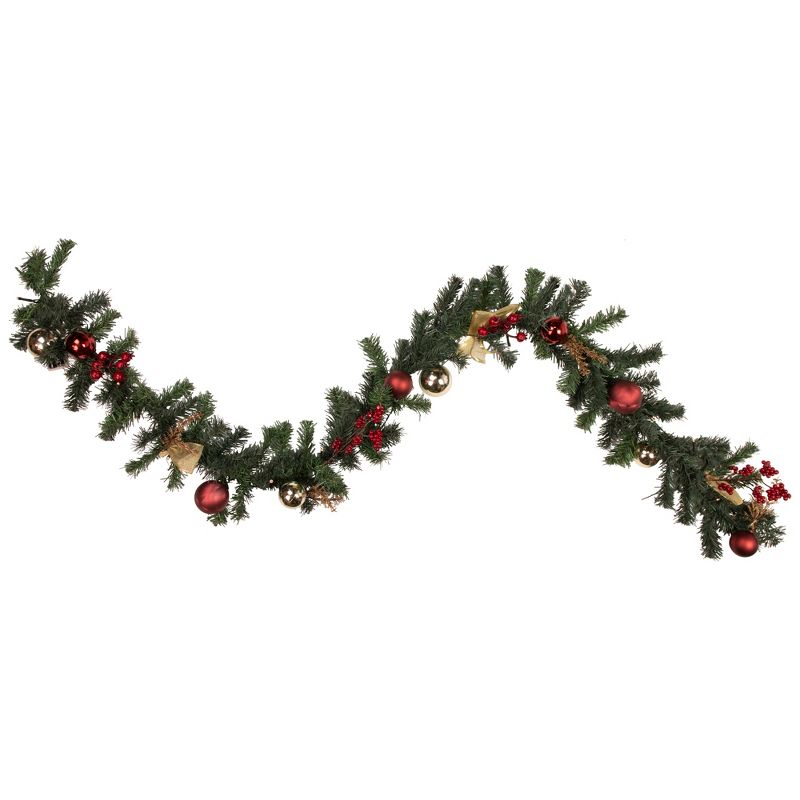 Northlight Pre-Lit Battery Operated Decorated Pine Christmas Garland - 6'  x 8" - Warm White LED Lights, 1 of 5