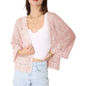 Anna-Kaci Women's Short Embroidered Lace Duster Crop Cardigan with Half Sleeves - 1 of 4
