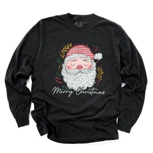 Merry Christmas Santa Stripes - Women's Garment Dyed Long Sleeve Graphic T-Shirt - 1 of 4