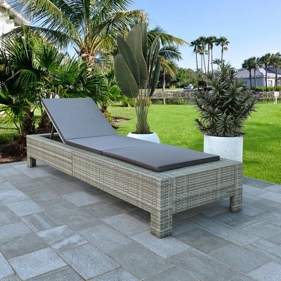 vidaXL Sunbed Black rattan, cream white cushion