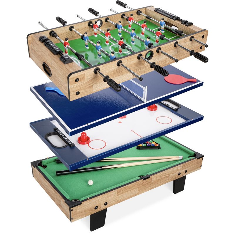 Best Choice Products 4-in-1 Multi Game Table, Childrens Arcade Set w/ Pool Billiards, Air Hockey, Foosball, 1 of 9