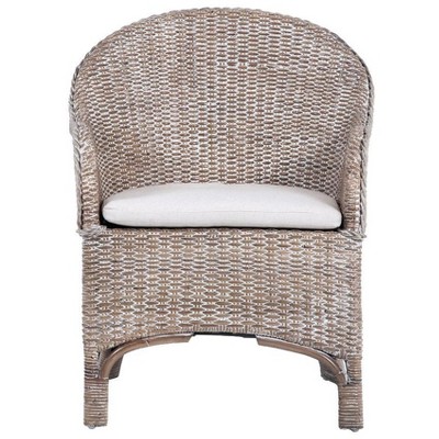 Antonia White Wash Rattan Barrel Accent Chair with Cushion