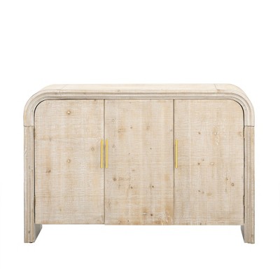 Hostack Curved Sideboard Buffet with Gold Handles and Adjustable Organizer for Dining and Living Room, Natural