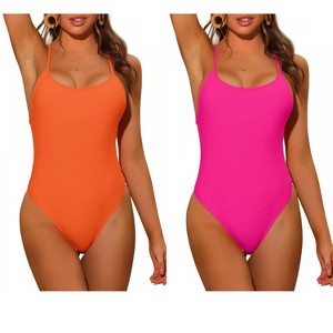 INSPIRE CHIC Women's Lace Up Tie Cross Back Tummy Control Backless Swimsuit 2 Sets - 1 of 4