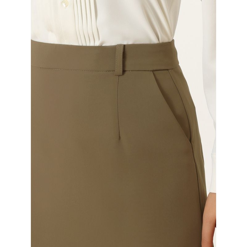 Hobemty Women's Pencil Skirt High Waist Split Back Work Midi Skirts, 4 of 5