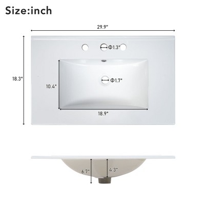 Mshliw 30" Bathroom Vanity with Ceramic Sink, Soft-Close Doors & Drawers, Solid Wood Frame, Modern Storage Cabinet