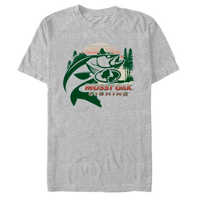 Men's Mossy Oak Retro Fishing Logo Graphic Tee Athletic Heather 3X Large, Size: 3XL, Gray