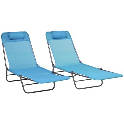 Outsunny Folding Chaise Lounge Pool Chairs, Set Of 2 Outdoor Sun ...