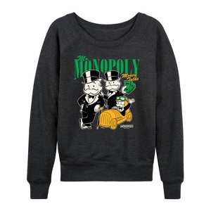 Women's - Monopoly - Mr Monopoly Uncle Money Bags Lightweight French Terry Wide Neck Long Sleeve Shirt - 1 of 4
