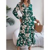 Women's Floral Print Midi Dress - V-Neck Long Sleeve Elastic Waist Flowy Maxi Dress with Ruffle Hem - 4 of 4