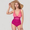 Anna-Kaci Swim Women's Deep V Mesh Panel One Piece Swimsuit with Sheer Waist Detail and Adjustable Straps - 2 of 4