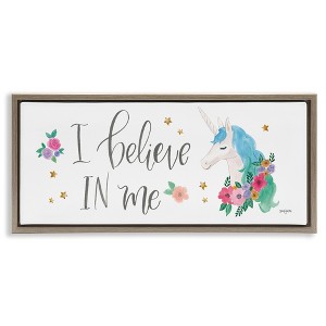 Stupell Industries Believe In Me Blue Unicorn, 31" x 14" - 1 of 4