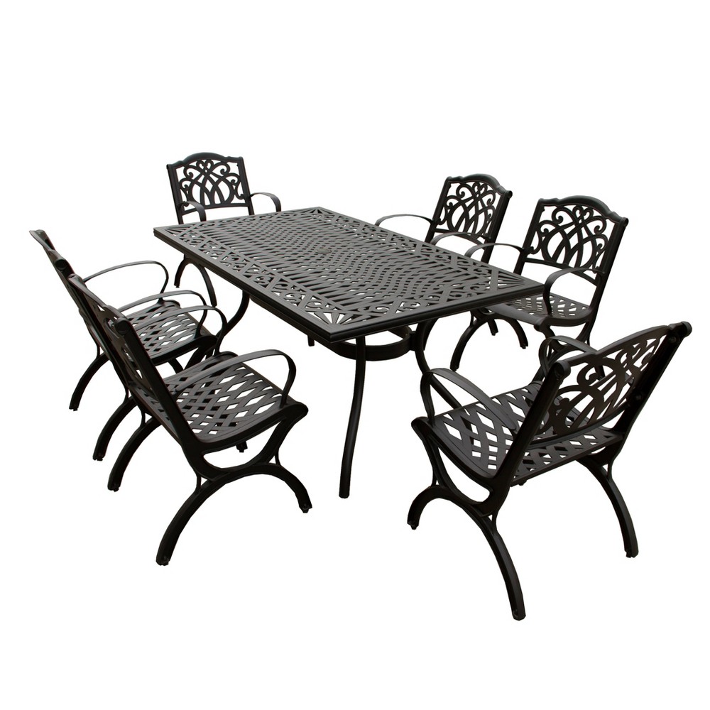 Photos - Dining Table 7pc Patio Dining Set with 68" Modern Ornate Outdoor Mesh Aluminum Rectangu