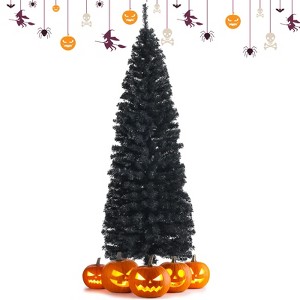 Tangkula 6FT Artificial Full Black Christmas Tree Slim Pencil Tree Seasonal Holiday Decoration for Home Office & Party - 1 of 4