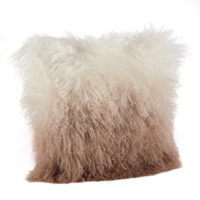 Expo Int'l Mongolian Sheep Fur Throw Pillow 16 inchx16 inch, Brown