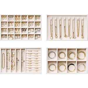 4-Layer Velvet Jewelry Organizer Trays Set with Removable Dividers, Beige - 1 of 4