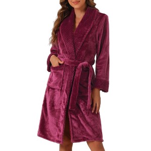 cheibear Women's Lounge Robe Soft Warm Flannel Plush Fluffy Bathrobe with Belt and Pockets - 1 of 4