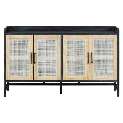 Vynxaria Rustic Decorative Storage Cabinets with Rattan Doors - Versatile Sideboard in Black/Natural/Walnut