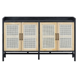 Vynxaria Rustic Decorative Storage Cabinets with Rattan Doors - Versatile Sideboard in Black/Natural/Walnut - 1 of 4