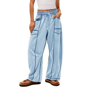 Clearlove Womens Baggy Wide Leg Pants Casual Trousers Lounge Pants Drawstring Barrel Sweatpants with Pockets - 1 of 4