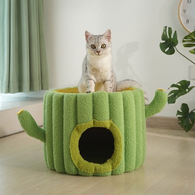 Fairyland™ - Cactus Sisal Bucket Cat Bed - Cute Plush Cat House with Scratching Post for Indoor Cats