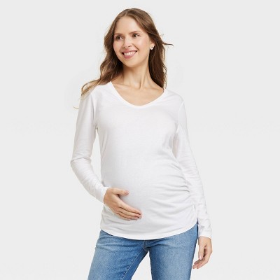 Quealent Womens Maternity Short Sleeve Crew Neck Cute Letter Printed Tops T  Shirt Pregnancy Casual Tee Tunic Extra Long Tops,White M 