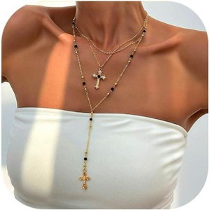 4-Piece Cross Necklace Set for Women, Bohemian Bead & Pearl Y-Pendant Layered Collection - 1 of 4