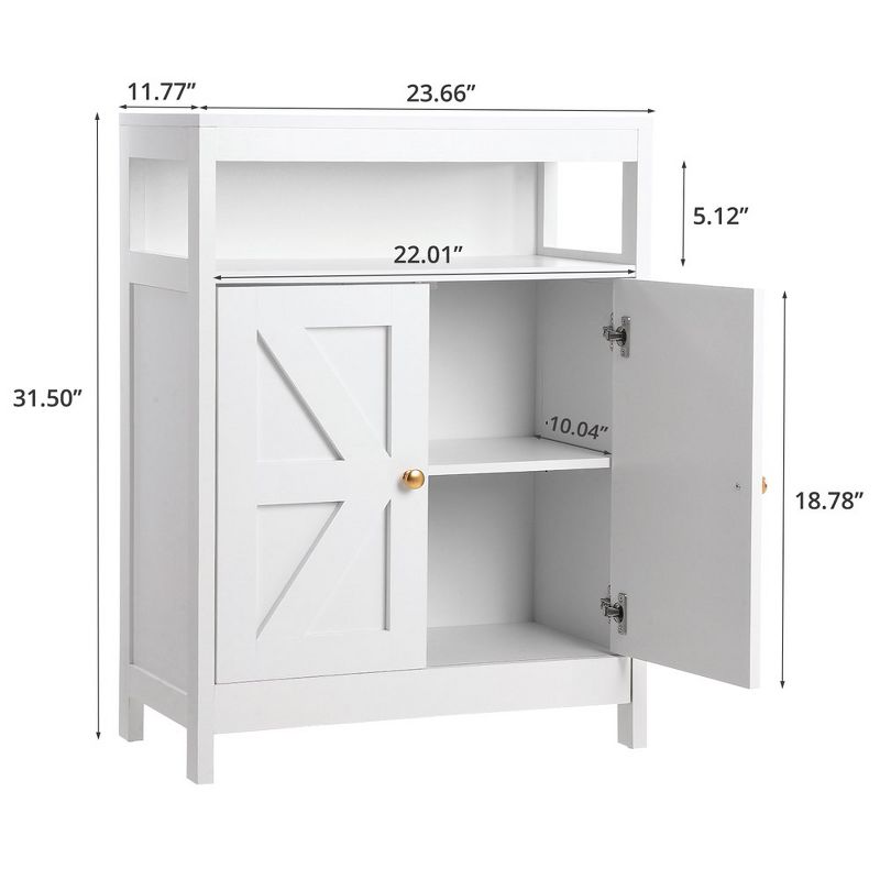 Bathroom Floor Cabinet Wooden Storage Organizer with 2 Doors, White, 4 of 7
