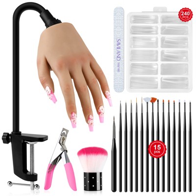SAVILAND Super-Elastic Nail Training Kit - Silicone Mannequin Hand with 25+ Practice Tips & Tools for Home/Studio.