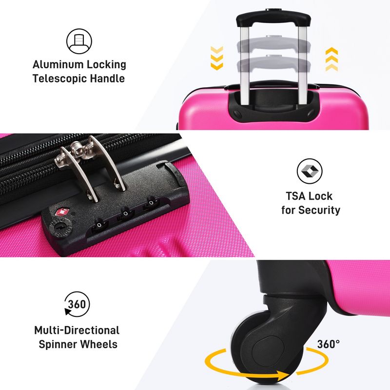 2/3 PCS Luggage Set, ABS Hardshell Expandable  Spinner Suitcase with Travel Bag and TSA Lock - ModernLuxe, 4 of 7