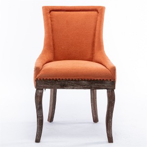 Dronkon Set of 2 Dining Chairs with Thickened Fabric Upholstery, Solid Wood Legs & Bronze Nailhead Trim - 1 of 4