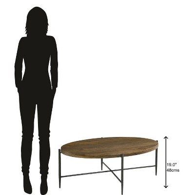 Oval Medium Brown Wood and Metal Coffee Table