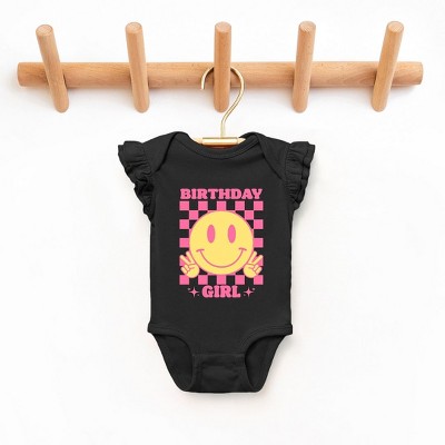 The Juniper Shop Birthday Girl Checkered Baby Flutter Sleeve Bodysuit