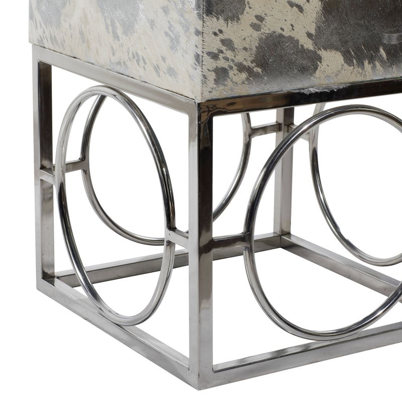 Contemporary Stainless Steel and Cowhide Leather Stool Ottoman Silver - Olivia &#38; May, 5 of 27