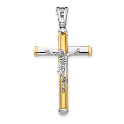 Black Bow Jewelry 14k Two Tone Gold, Polished Crucifix Pendant, 21 x 40mm