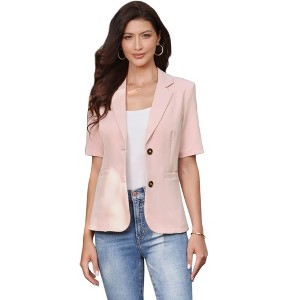 INSPIRE CHIC Women's Short Sleeve Notched Collar Lapel Open Front Business Work Casual Suit Blazer - 1 of 4
