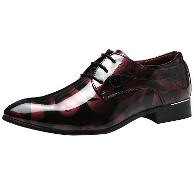 Santimon Men's Floral Printed Patent Leather Lace-Up Dress Oxford Shoes