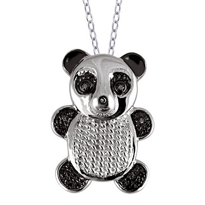 Women's Sterling Silver Accent Round-Cut White Diamond Pave Set Bear Pendant - White (18")