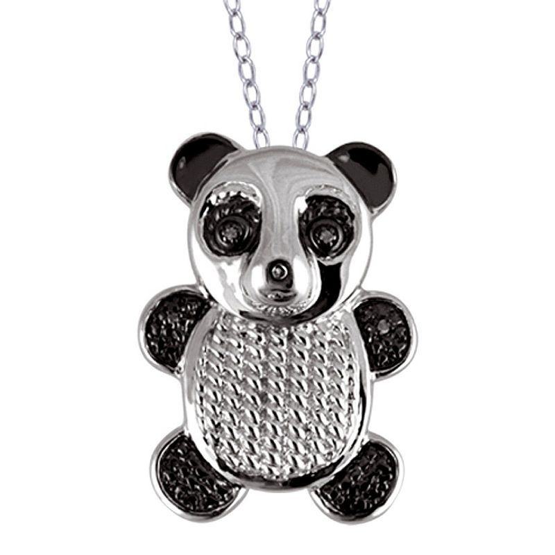 Women's Sterling Silver Accent Round-Cut White Diamond Pave Set Bear Pendant - White (18"), 1 of 3